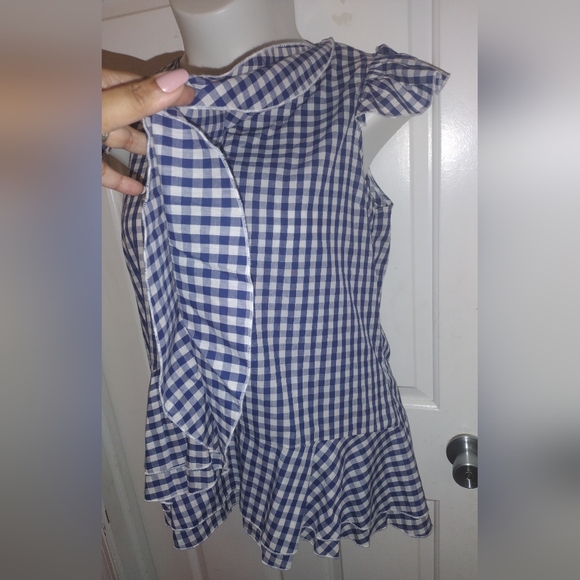 🆕Aomei Women's Top Sleeveless Blue Plaid Blouse Vintage Ruffle Trim Sz XL NWOT - Picture 7 of 9